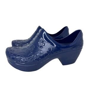 Dansko Pixie 6.5 Floral Molded Blue Rubber Clogs Slip Resistant Medical‎ Size 37
